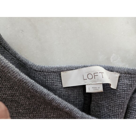 LOFT Bomber Jacket Womens Large Gray Tweed Full Zip Lined Pockets - Picture 8 of 12